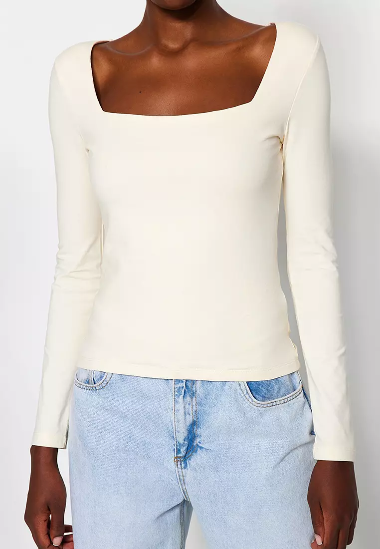 Square Neck Knit Blouse