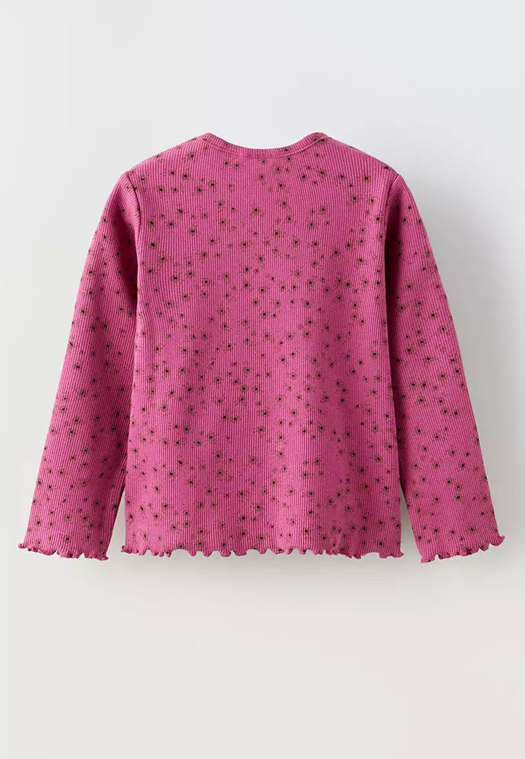 Ribbed Round Neck T-Shirt With Long Sleeves