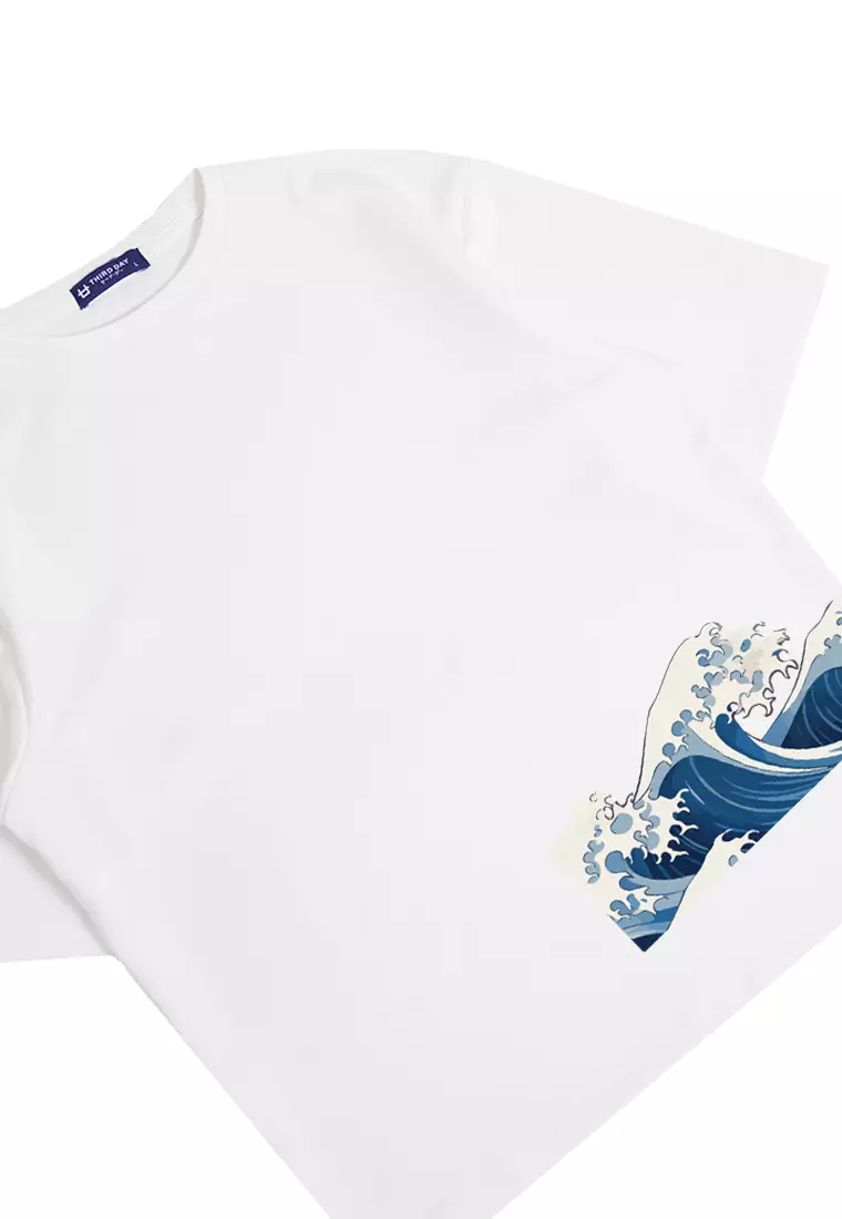 MTP42 kaos oversize gambar jepang japanese wave katakana bahan scuba tebal pria putih