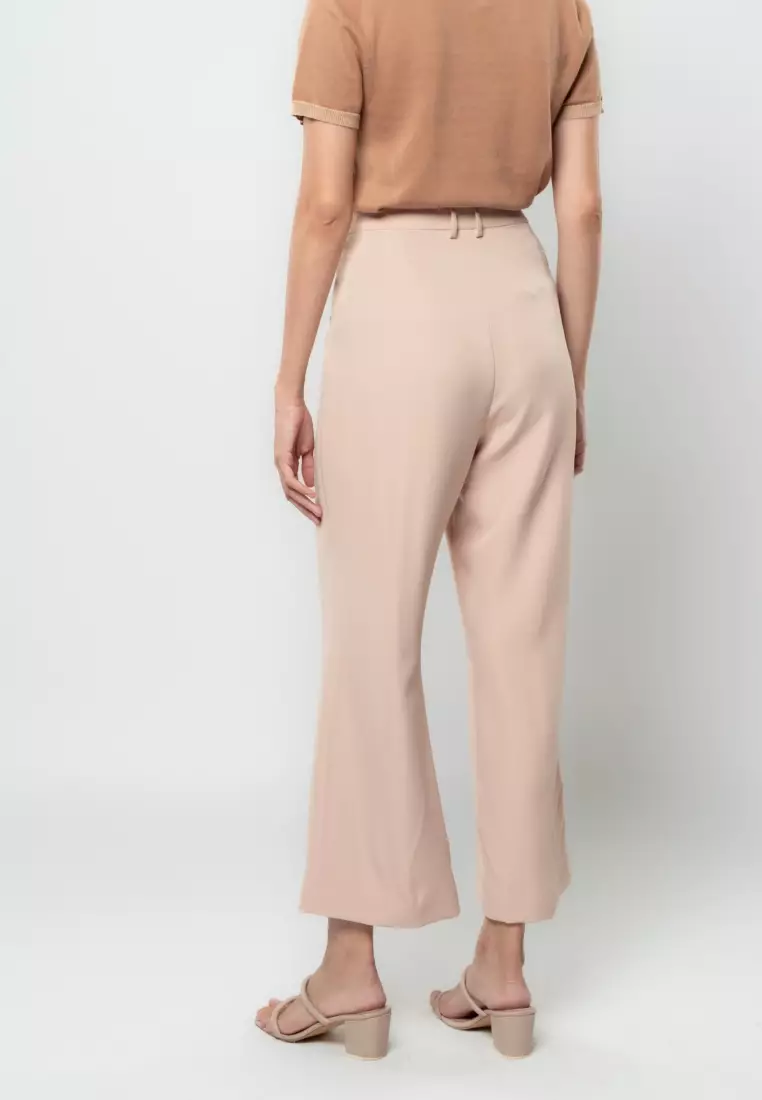 Casual Capri Pants With Pleated Tab Detail