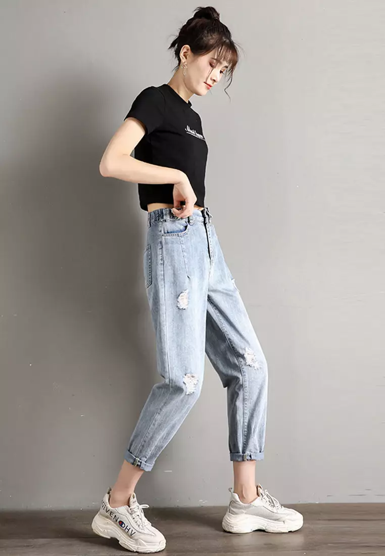 Korean New Shredded Ripped Jean CA100899LB