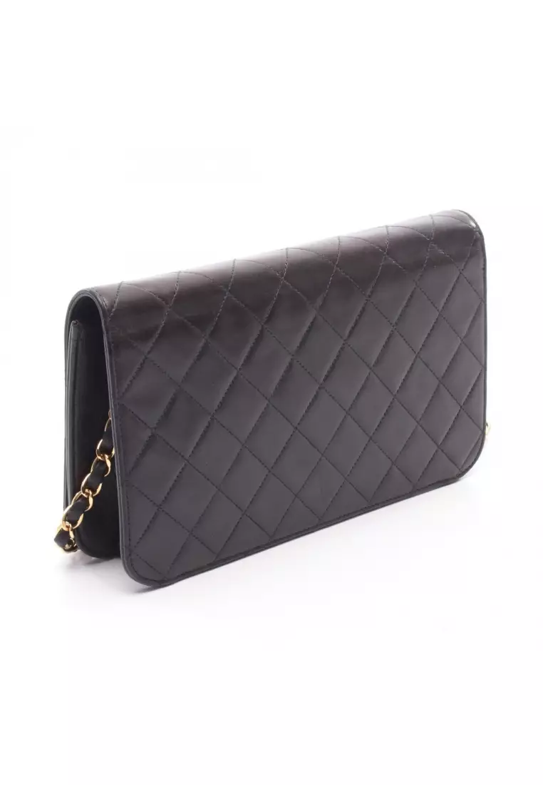 Pre-Loved Chanel matelasse full flap chain shoulder bag lambskin black gold hardware push lock