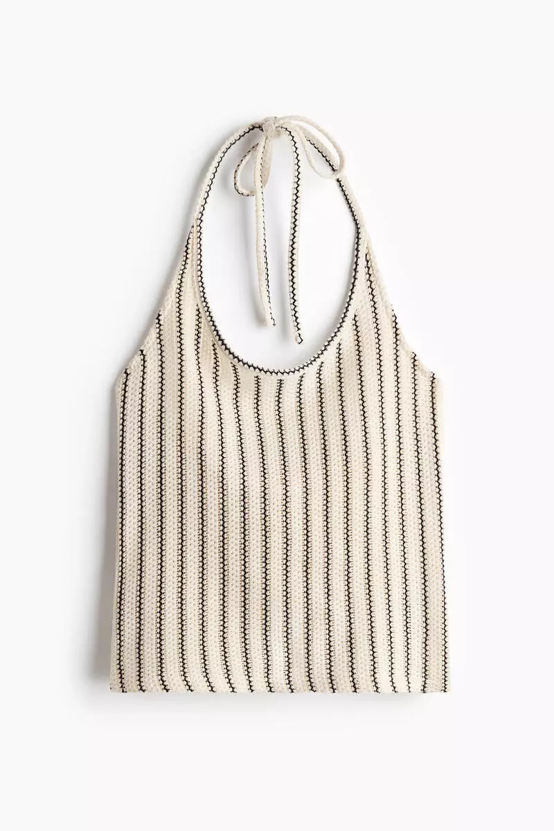 Pointelle-knit halterneck top