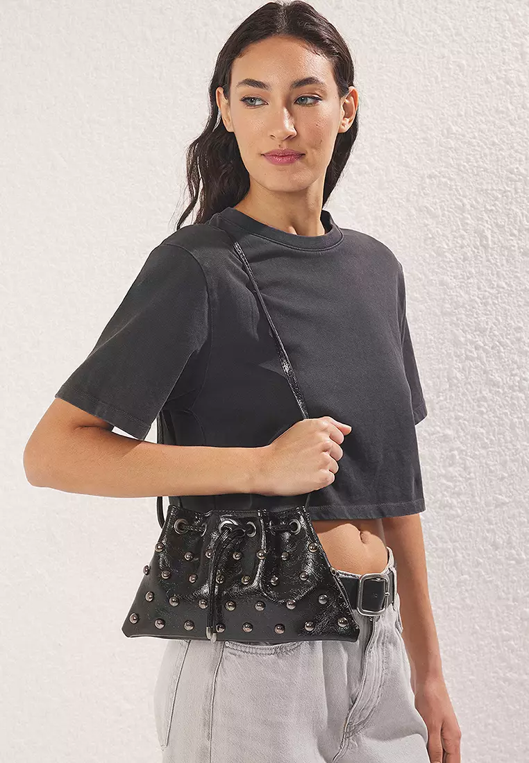 Black Trok Embroidered Women Mini Pouch Shoulder Bag Takss25Oc00037