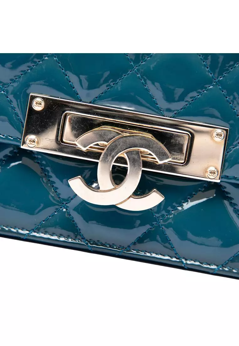 Pre-Loved Chanel Quilted Patent Golden Class East West Wallet On Chain