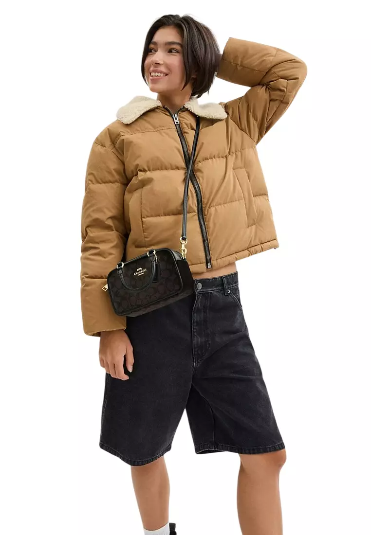 Satchel Crossbody Bag In Signature Canvas - Walnut/Black