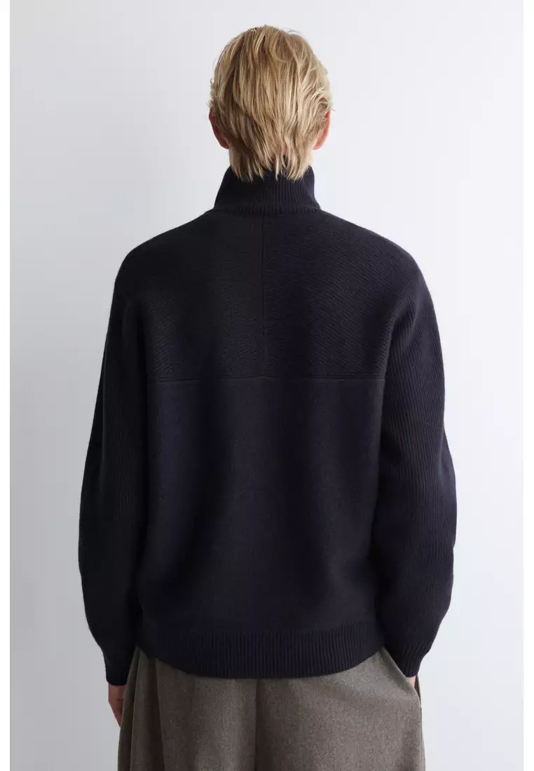PANELLED MERINO WOOL FUNNEL-NECK JUMPER