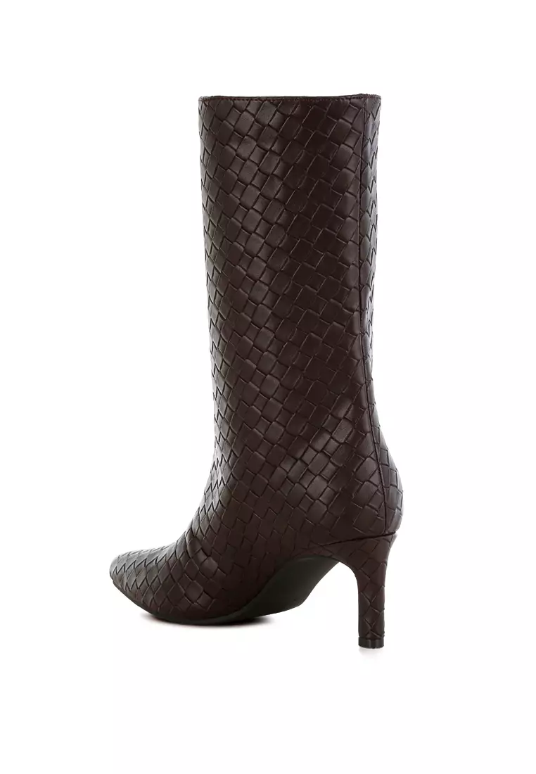 Woven Faux Leather Boots in Chocolate