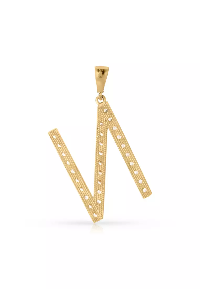 Pavé Letter Pendant -N 14k Gold
