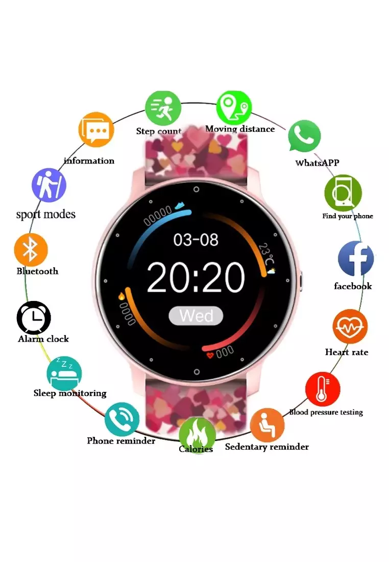 Pink Ladies Smart Watch - with 2 Easy to Exchange Silicon Straps