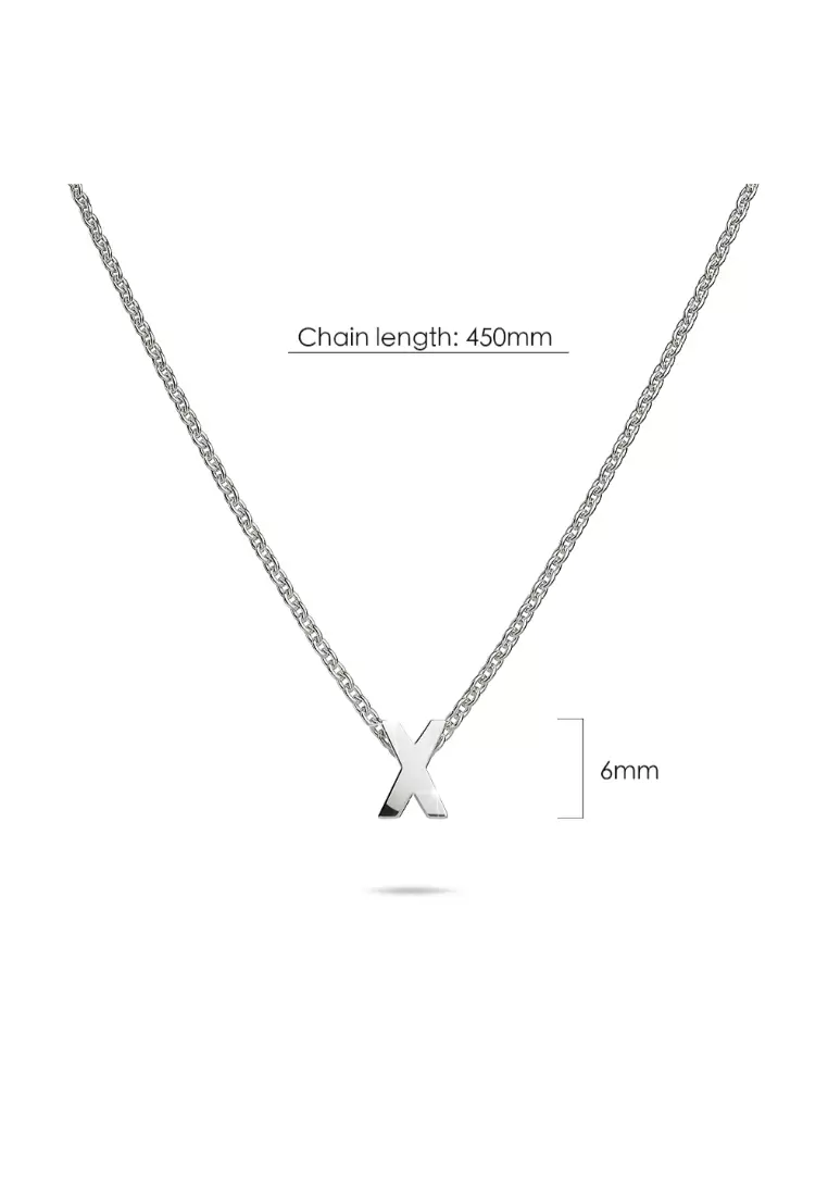 Solid 925 Sterling Silver Initial Alphabet Letter Necklace  - X