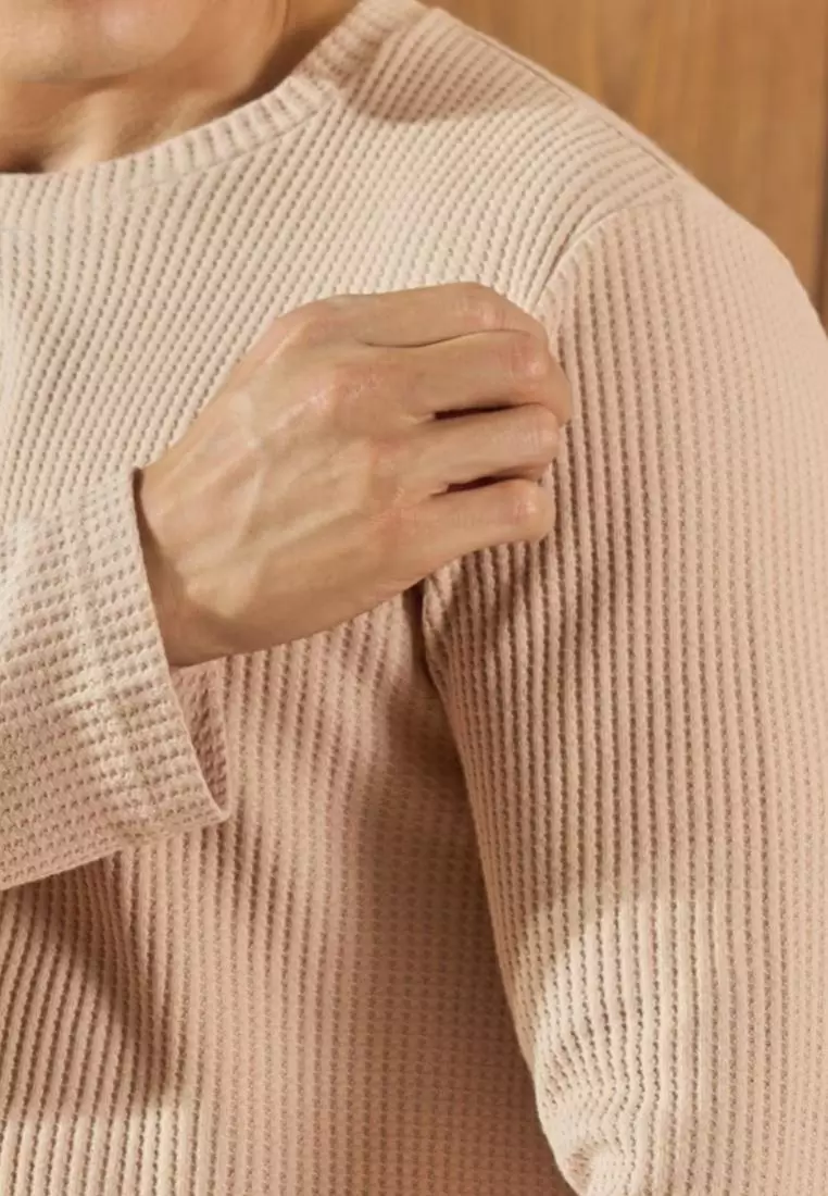 Kale Raffle Beige / Kaos Polos Tekstur Lengan Panjang Pria / Unisex