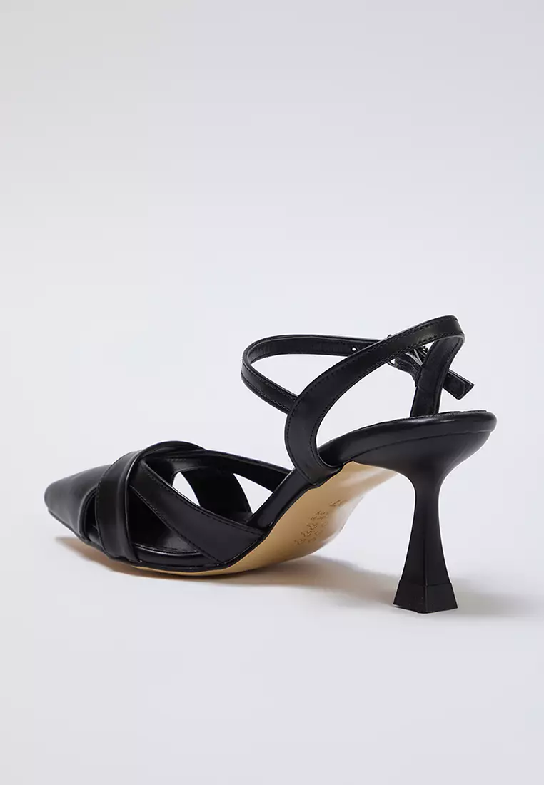 Black Cut Out Detailed Pointed Toe Women's Classic High-Heeled Shoes Takss25To00029