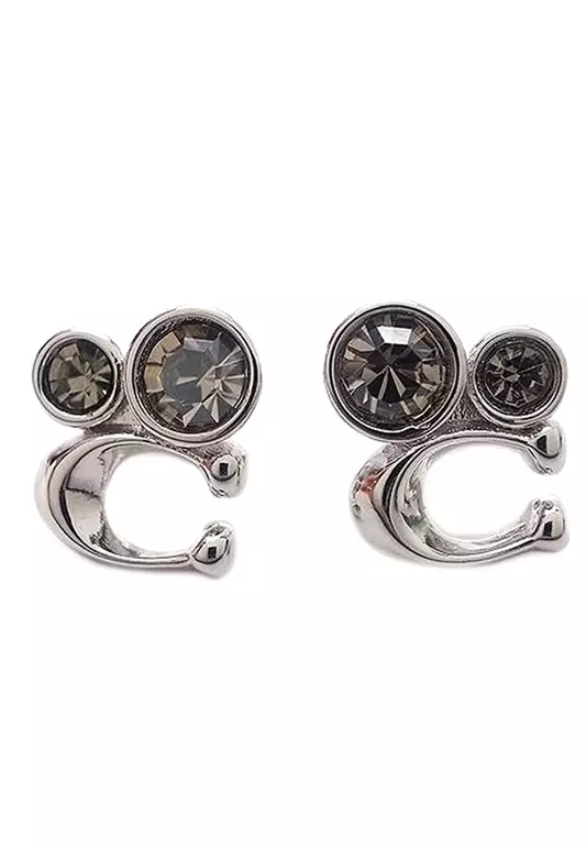 Signature Crystal Cluster Stud Earrings in Silver & Black C9450