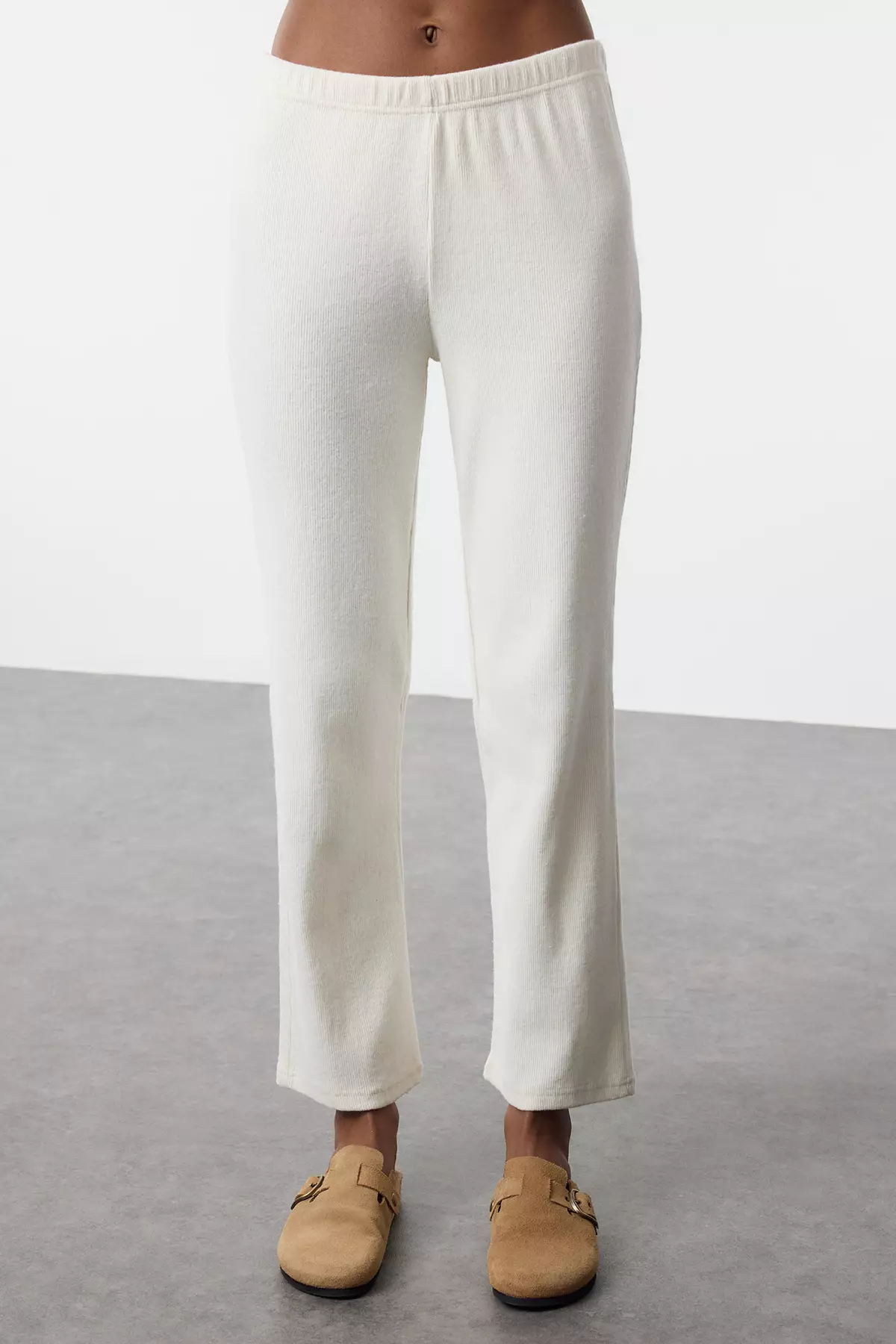 White Cotton Brushed Soft Ribbed Cardigan Knitted Pajamas Set