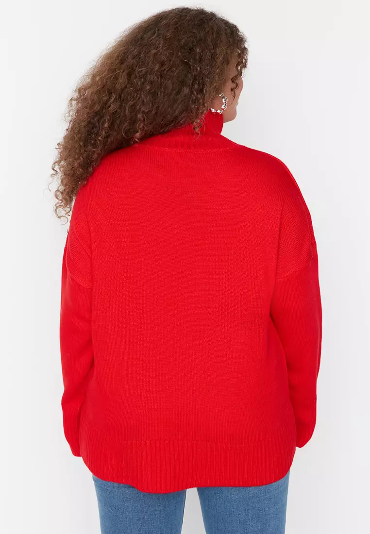 Plus Size Turtleneck Off Shoulder Knitwear Sweater