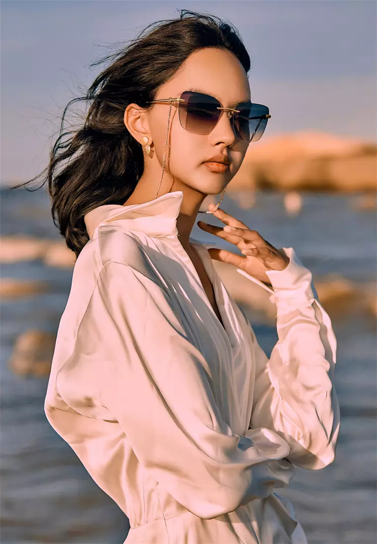 Passang Unisex Fashion Square Frame Sunglasses Frameless Glasses - Black