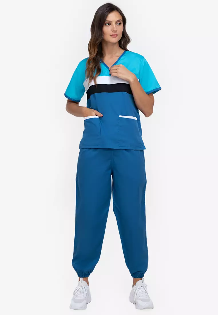 Buy INTAL GARMENTS Scrub Suits Overlap 4Tone Color Chest Double Line Piping Combination 2023
