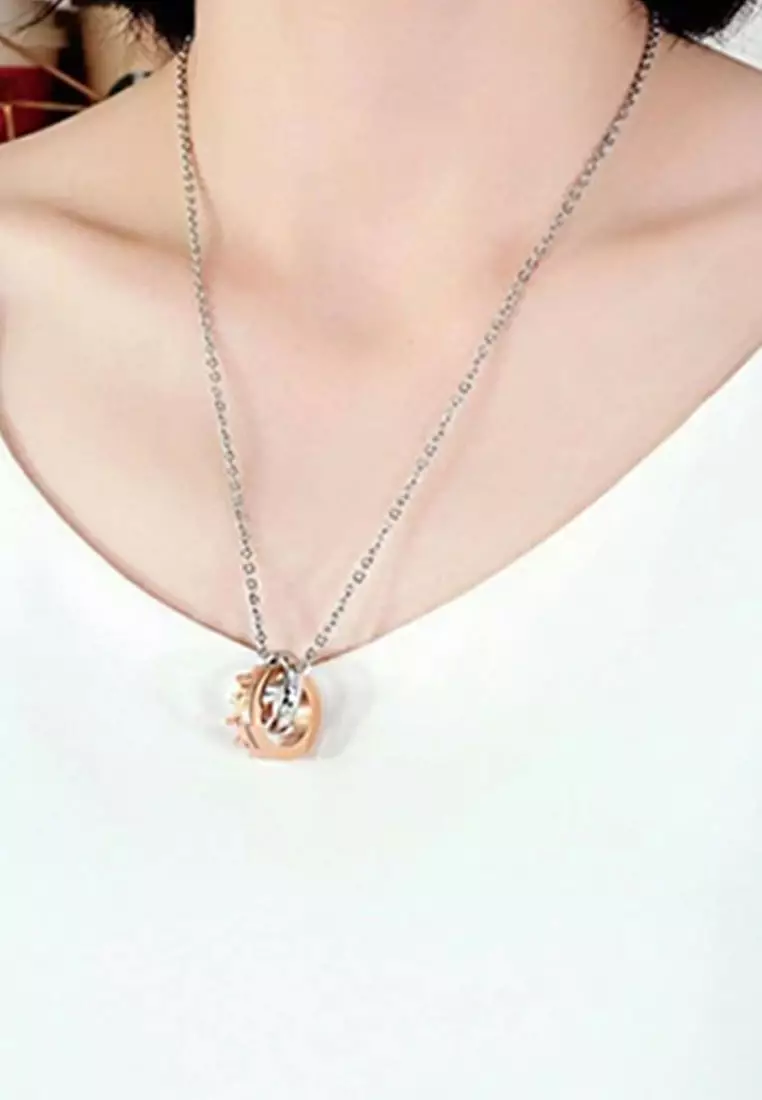 2 in 1 His Queen Her King Crown Charm Couple Necklace Kalung Pasangan Silver