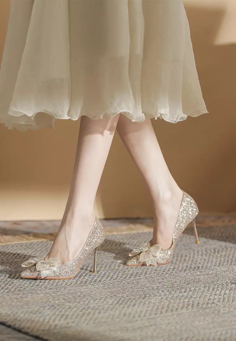 8CM Rosette Glett Leather High Heels Shoes IF819-1