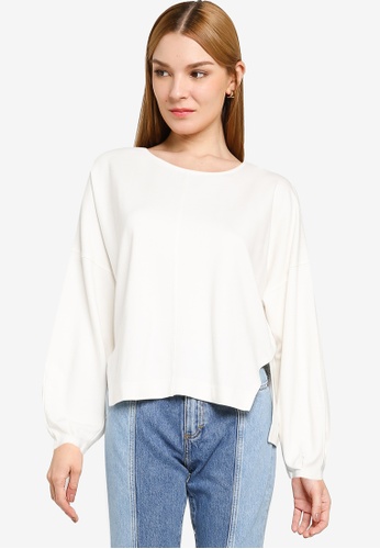 French Connection white Suzie Jersey Puff Sleeve Top 6A3E7AAB0EA1F7GS_1