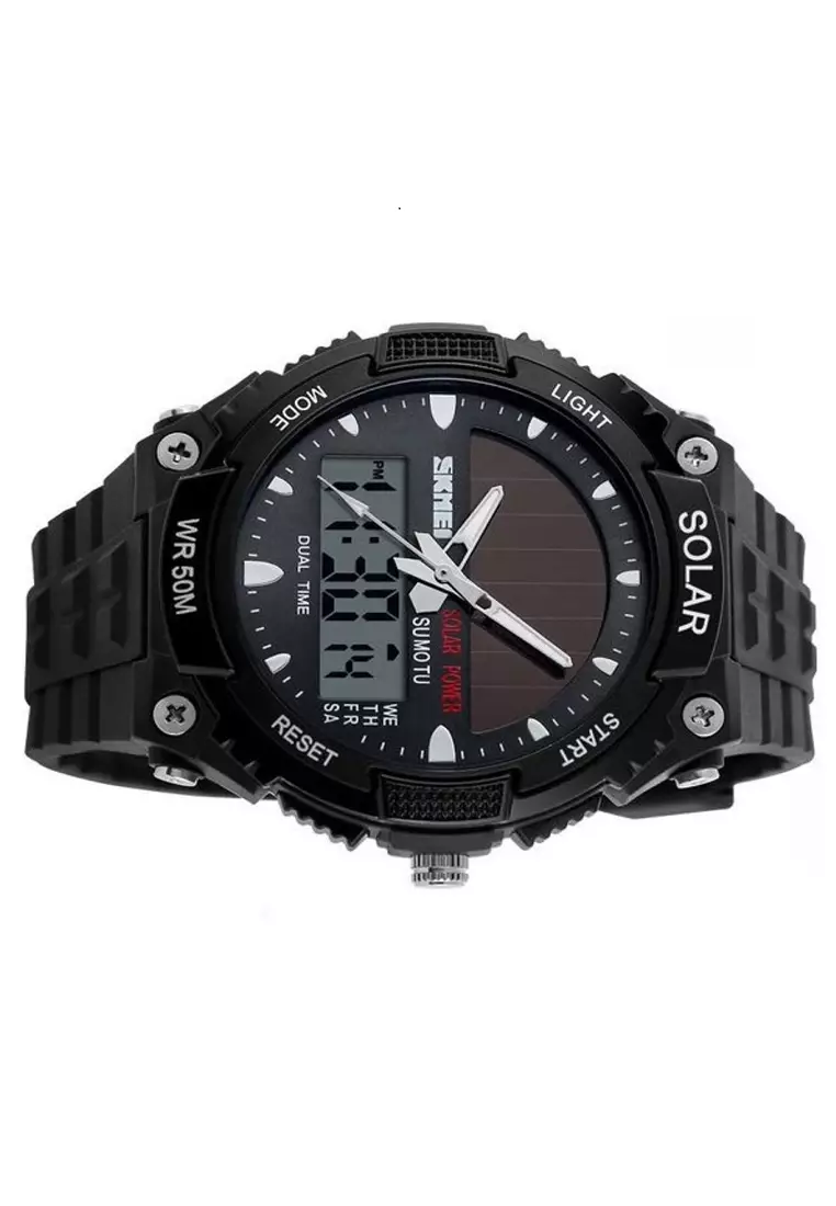 Jam Tangan Solar Digital Analog Pria LED Waterproof Strap Tali Material Silicon IU51 ORIGINAL