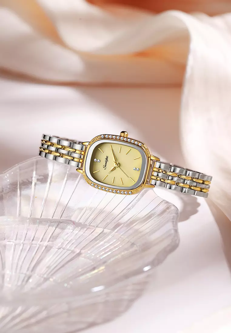 Jam Tangan Wanita A003 Original Korea Elegan Tali Alloy Kuarsa Jam Tangan Cewek silvergold