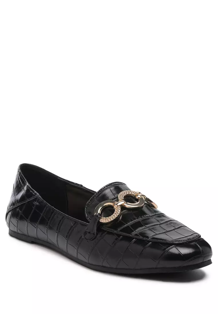 Buy London Rag Croc Textured Metal Show Detail Loafers in Black 2024 ...