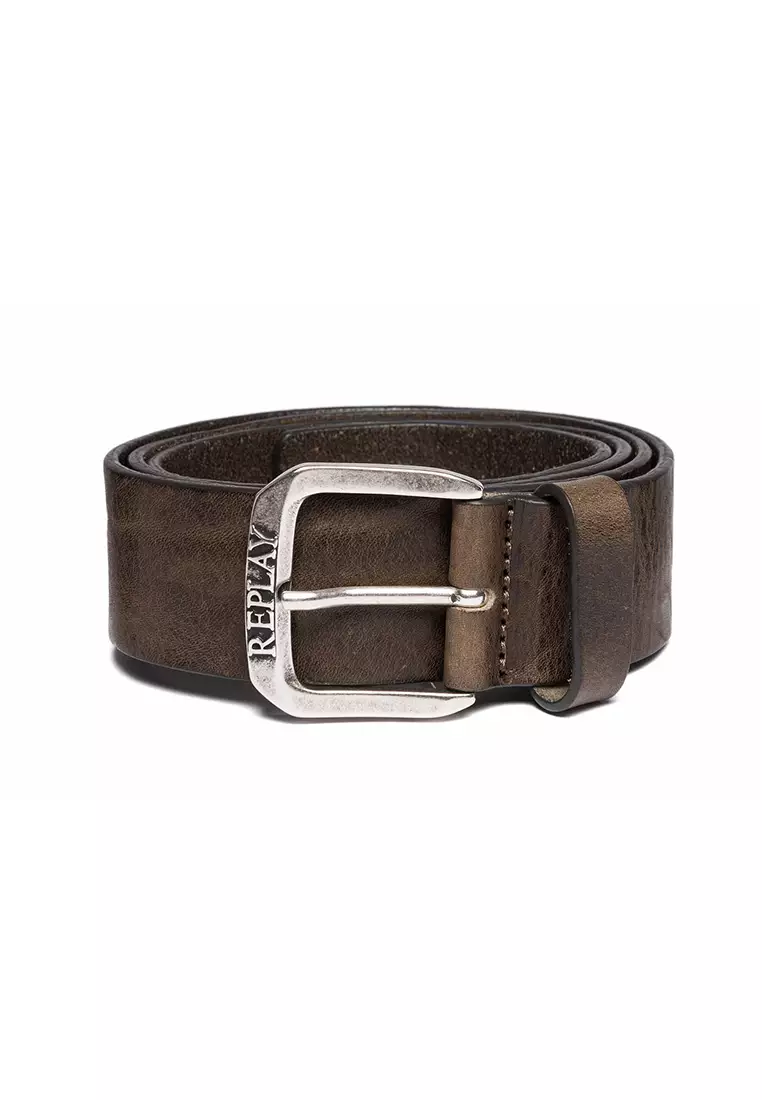 Boss Men's Leather Belt with Brushed Effect Buckle