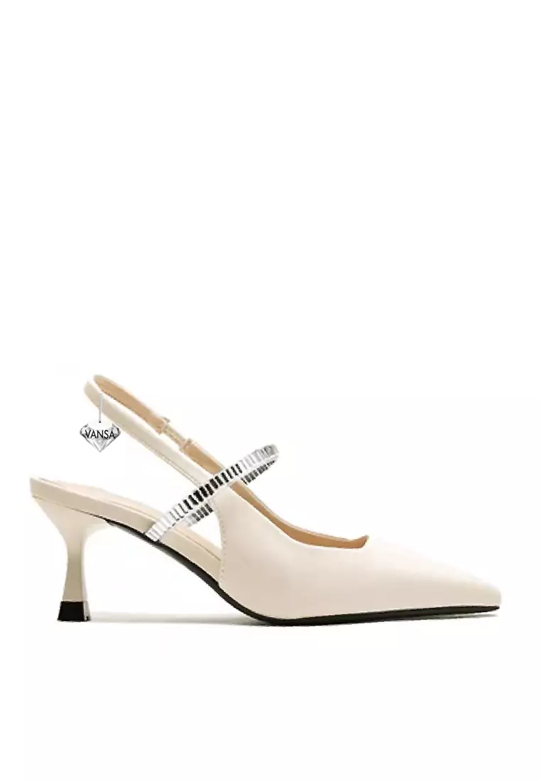 Discount on Twenty Eight Shoes  shoes - SKU: VANSA Silky Satin Back Strap Mid Heels VSW-H-8106