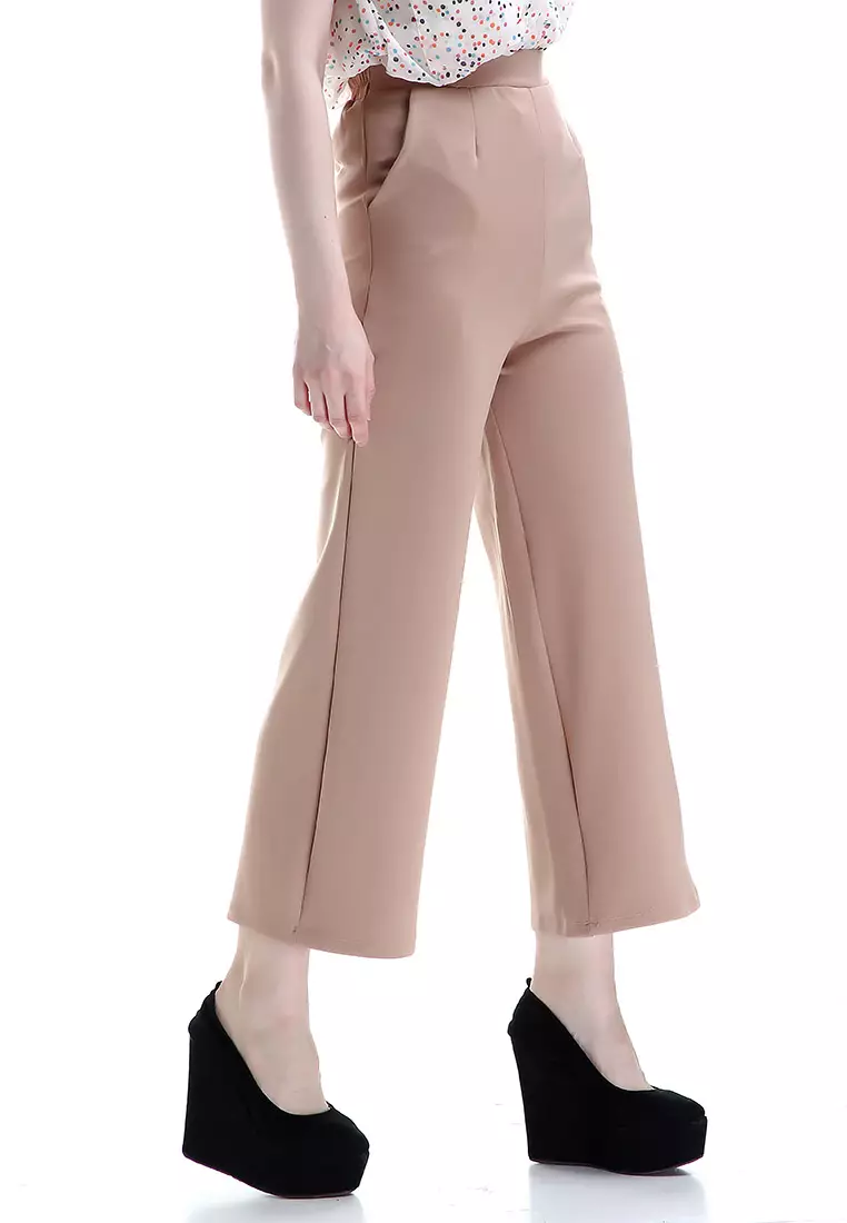 Xana Celana Kulot Bawahan Wanita Motif Solid Design Simple Woman - Mocca