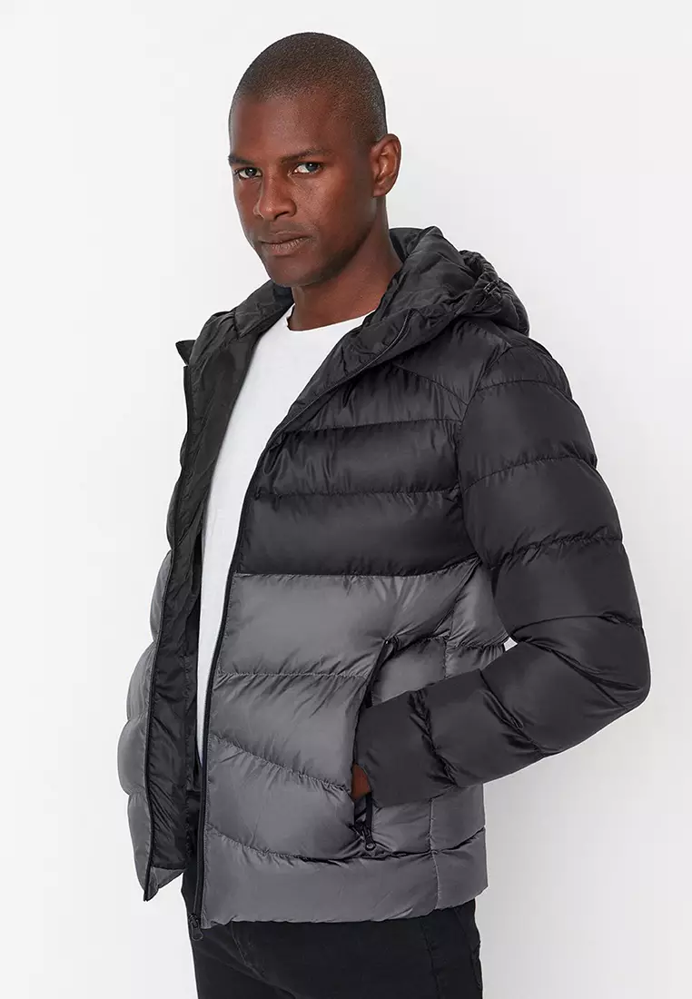 Anthracite Regular Fit Color Blocked Wind Resistant Puffer Winter Jacket TMNAW23MO00018