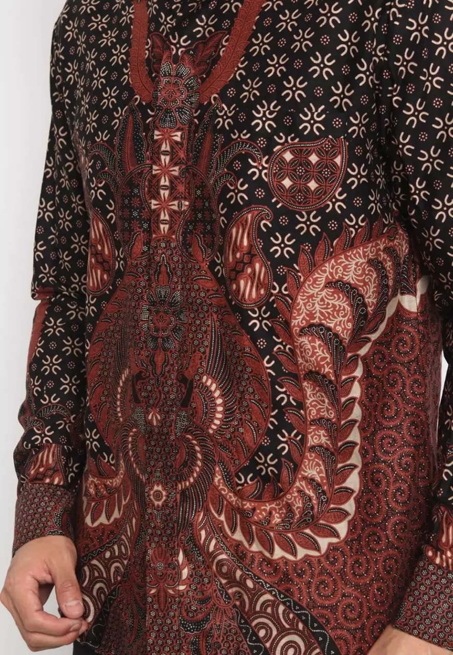 Kemeja Batik Pria Premium Slimfit Elegant Modern Lengan Panjang Temboro Item