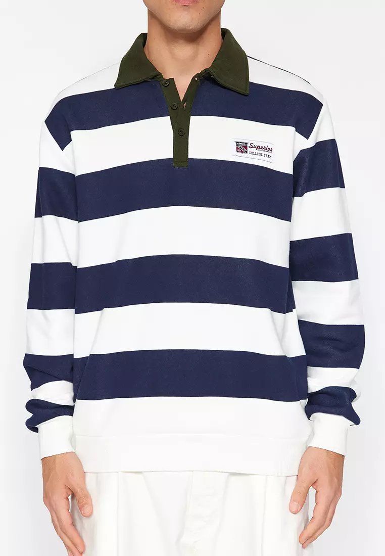 Polo Neck Striped Sweatshirt