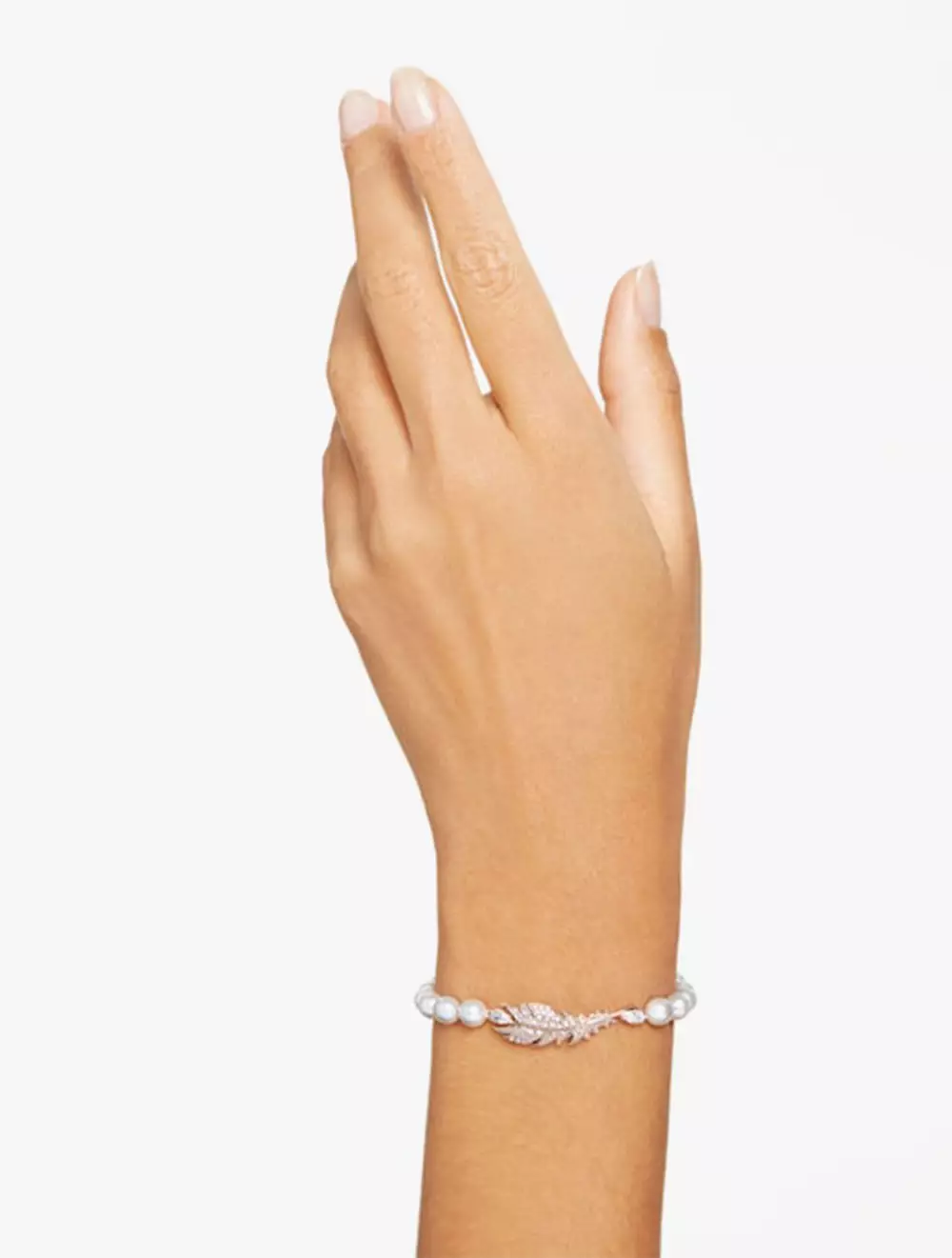 Nice Bracelet, Magnetic Closure, Feather, White, Rose Gold-Tone Plated - S - White