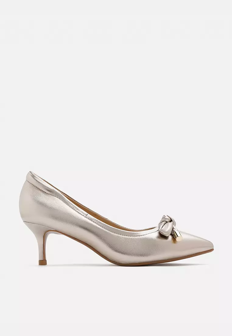 Discount on Pazzion  shoes - SKU: Wyze Polished Bow Detail Heels Light Gold