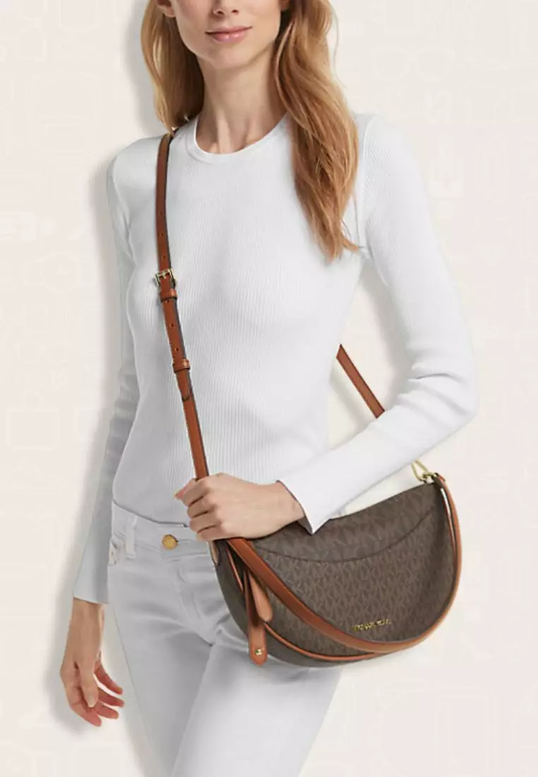 Michael Kors Dover Medium Signature Logo Crossbody Bag Brown