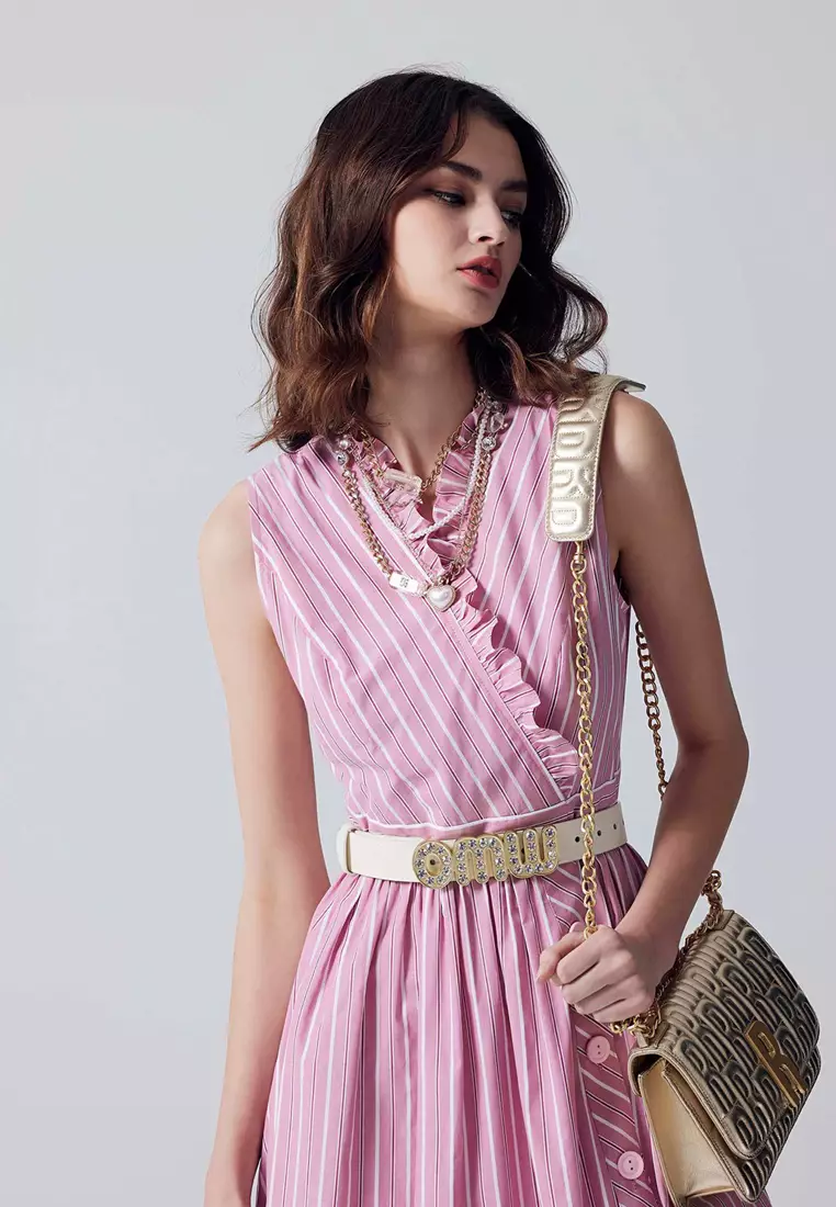 Stripe Print Ruffle Detail Dress