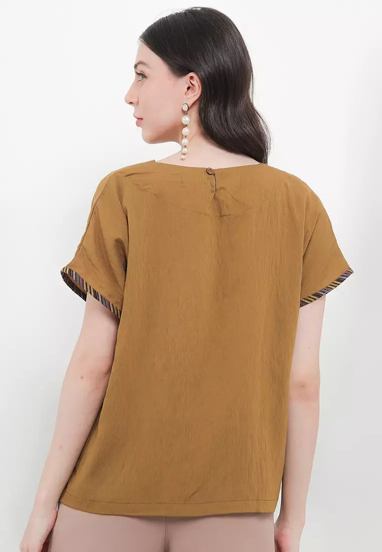 Nova Blouse Lurik Top Lengan Pendek