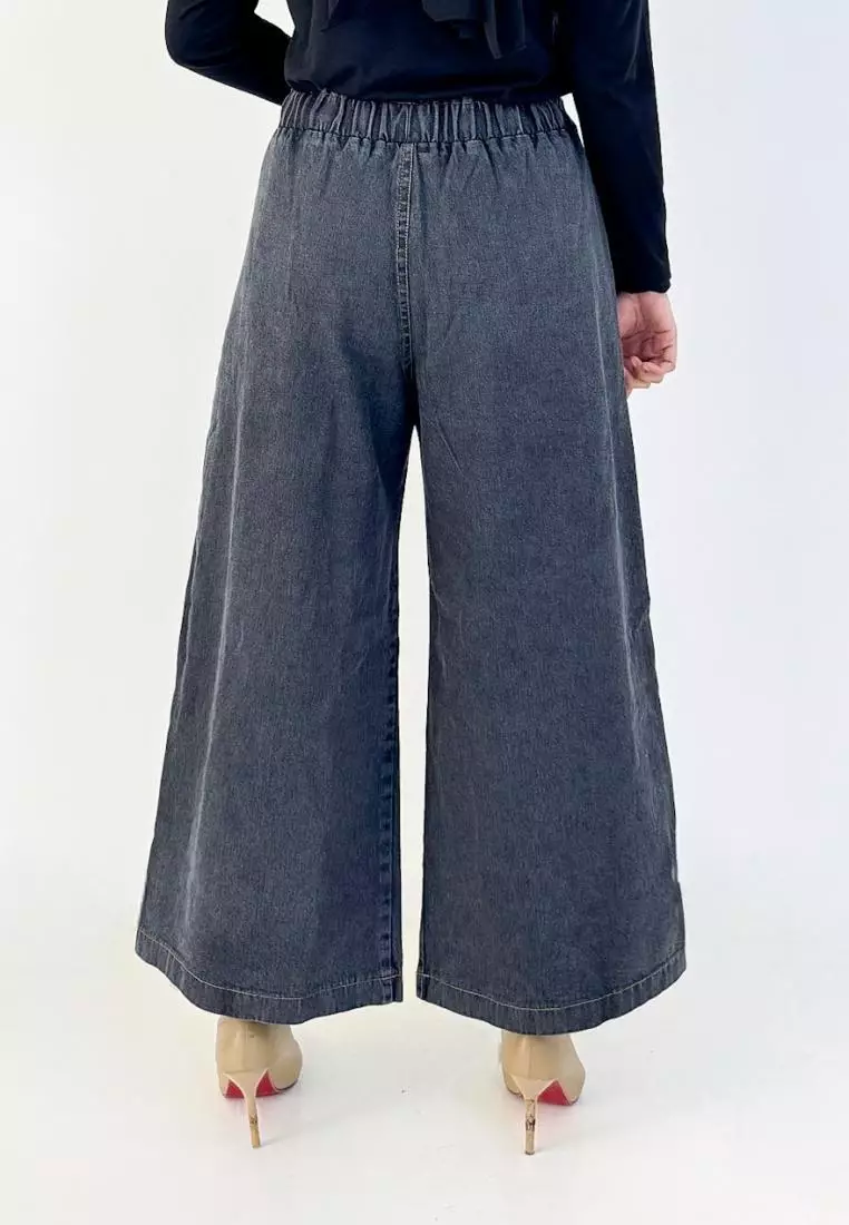 Denim Palazzo Kelly (Celana Kulot Bawah Lebar) Hitam Snow