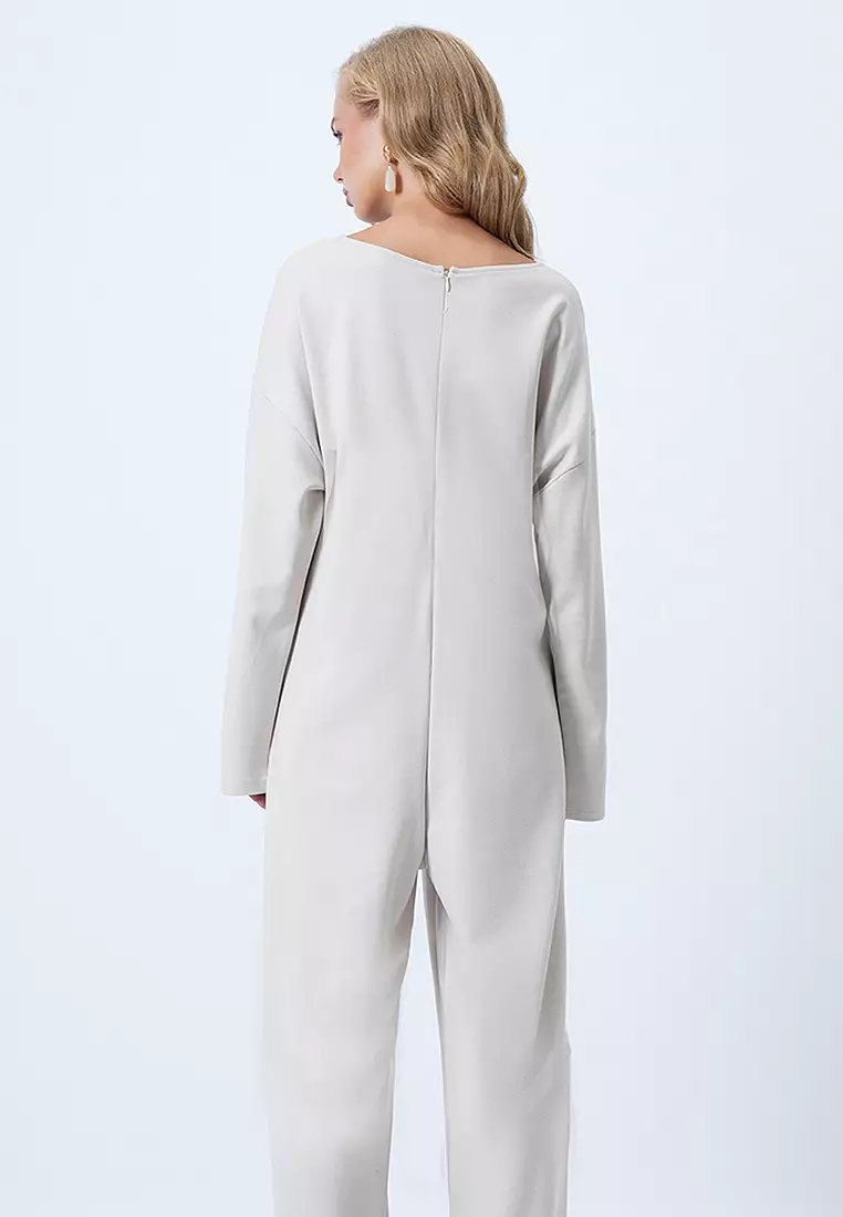 Crew Neck Back Zippered Relaxed Cut Jumpsuit