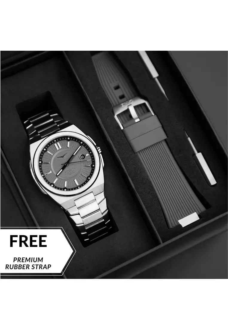 Jam Tangan Pria Analog Zinvo Rival Silver + Free Premium Rubber Strap