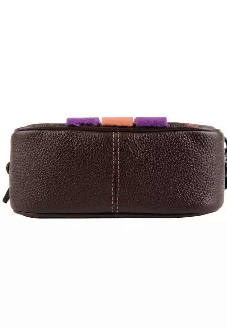 16 With Horse And Carriage Print And Varsity Stripe Camera Bag in Pewter/Black Oxblood