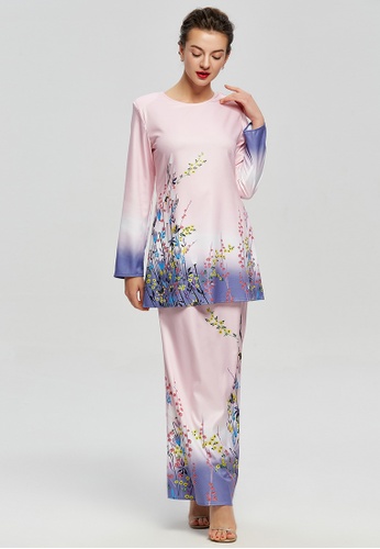 Joy of Spring Floral Prints Kurung from Era Maya in pink and Purple