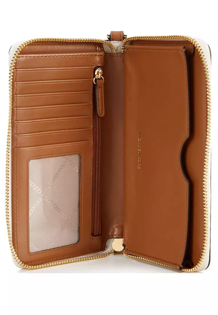 Jet Set Travel Large Flat Signature Phone Wallet - Vanilla/Brown