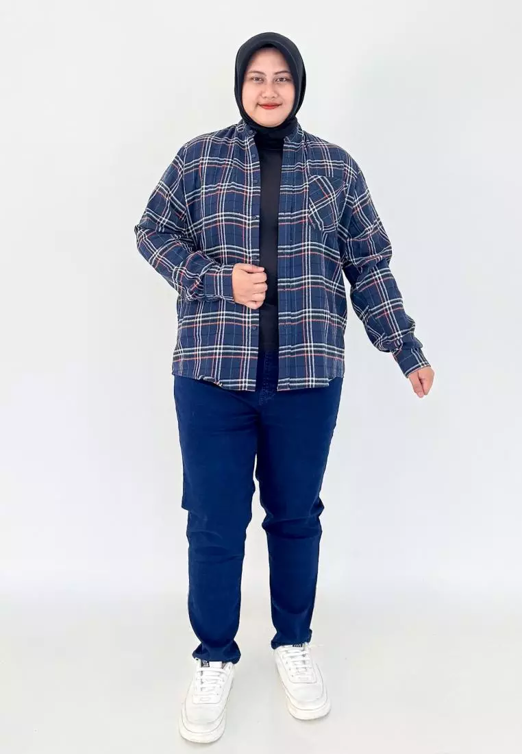 Lezahrasignature Kemeja Flanel Panjang Wanita (Jumbo Fit BB 95 kg)