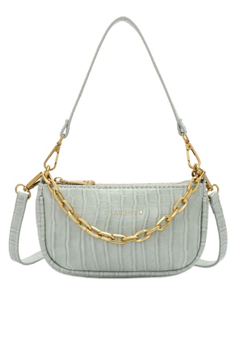 Buy Playboy Bunny Chain Croc Effect Baguette Bag Online Zalora