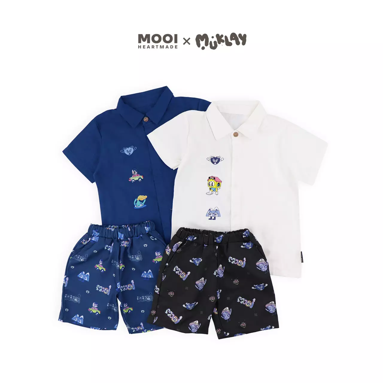 Mooi X Muklay Setelan Anak Laki-laki Kemeja Anak Basic Shirt Set - Navy