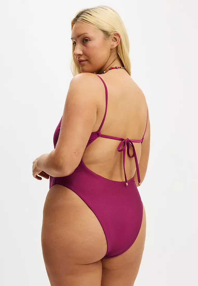 Tie Back Strappy One Piece Brazilian Swimsuit