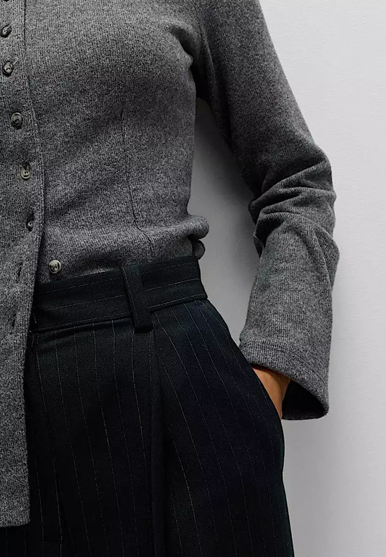 Pinstripe Single Pleat Wide Leg Trousers